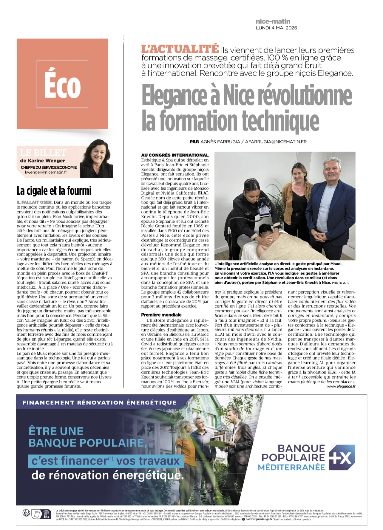 Article Nice-Matin — Elegance à Nice révolutionne la formation technique
